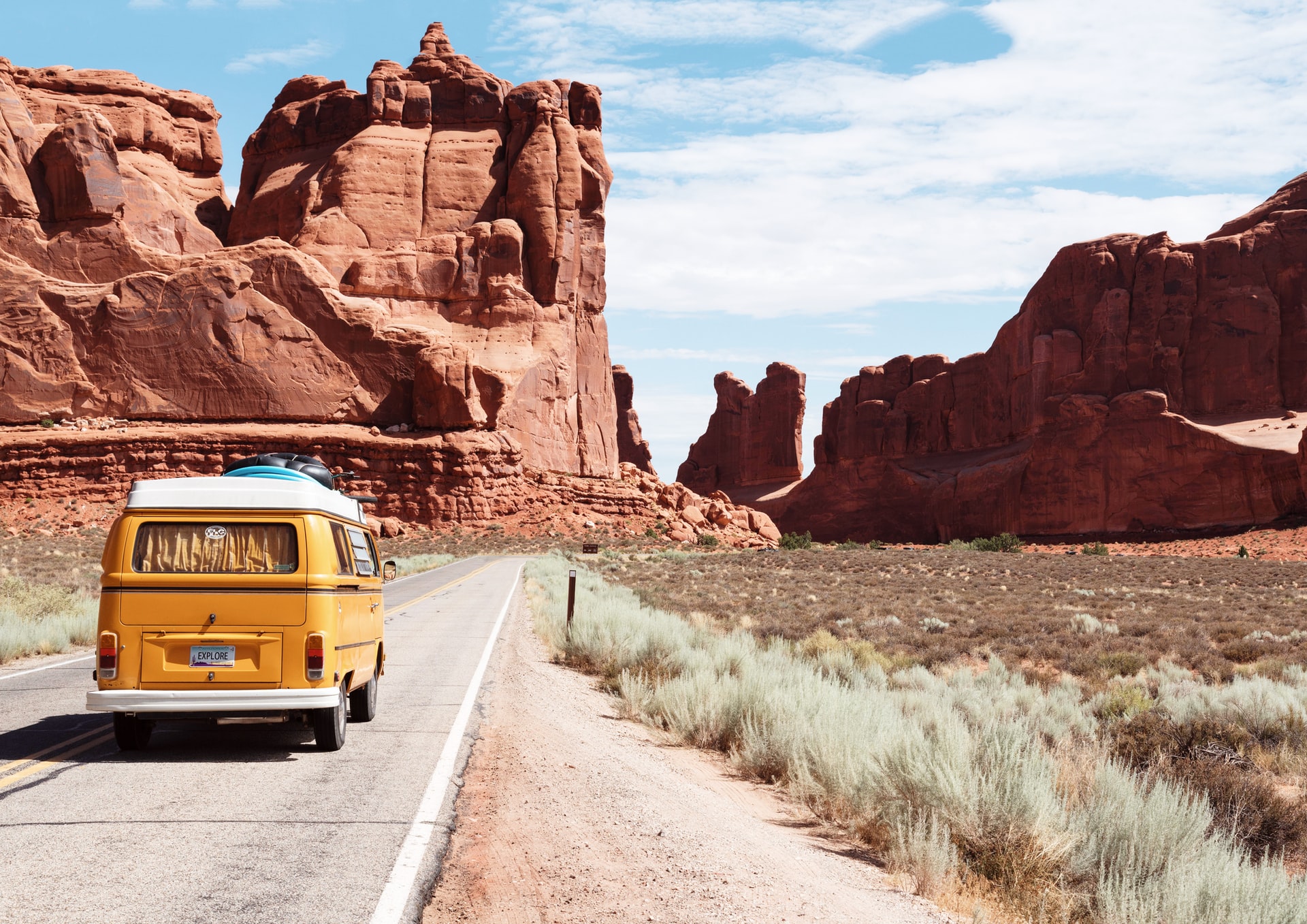 Yellow van on road